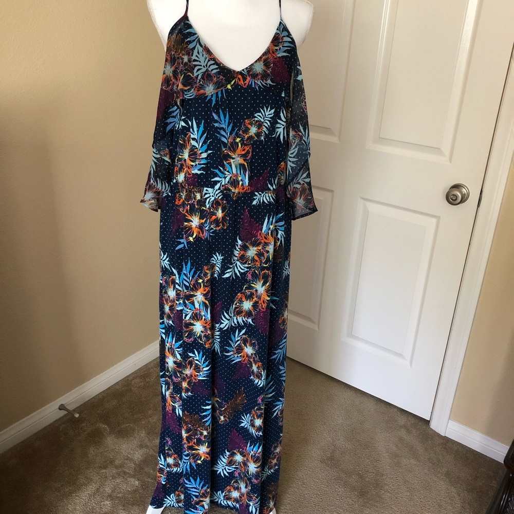 A maxi cold shoulder dress